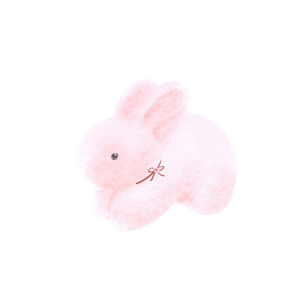もこもこ型抜きポストカード - リボンうさぎ