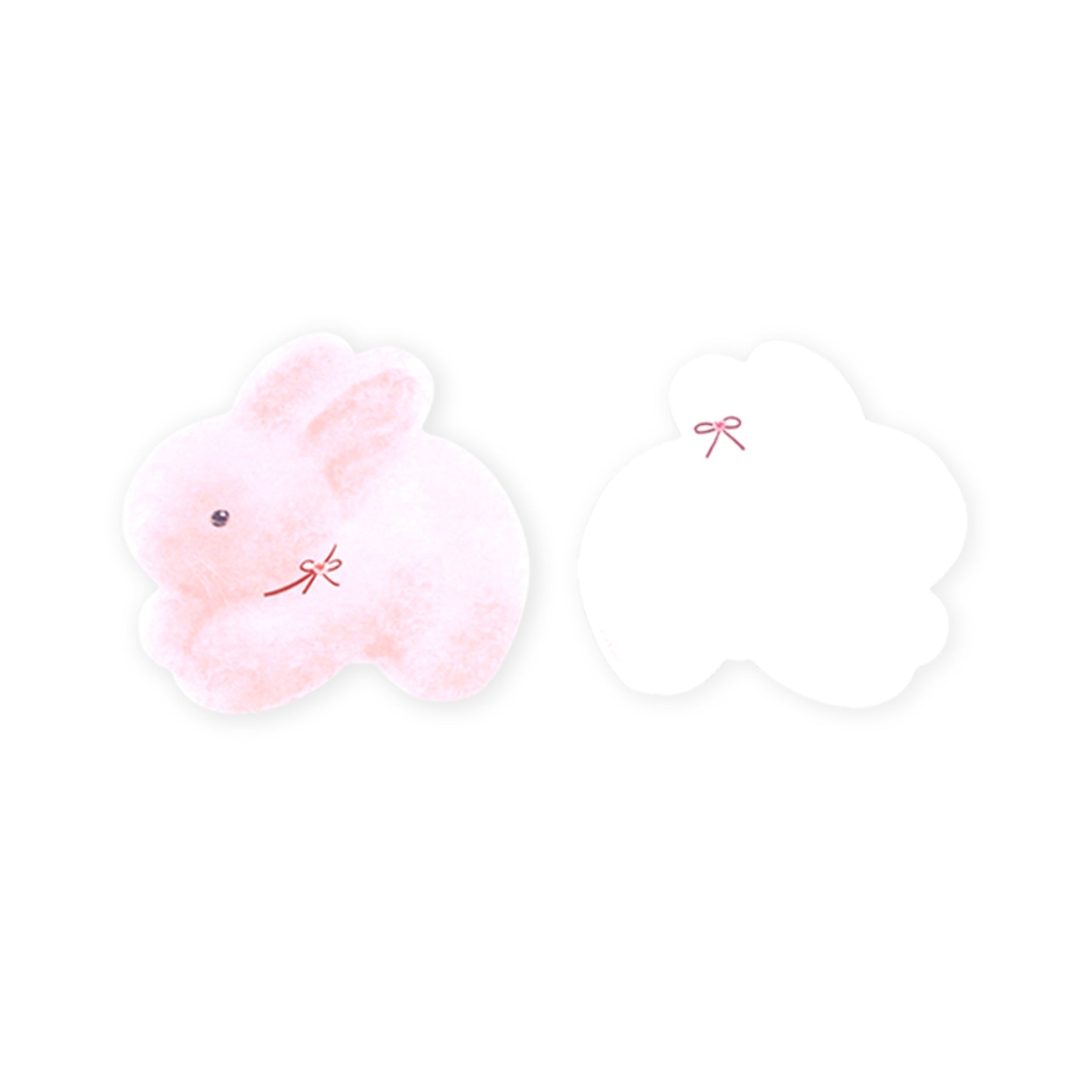 もこもこ型抜きポストカード - リボンうさぎ