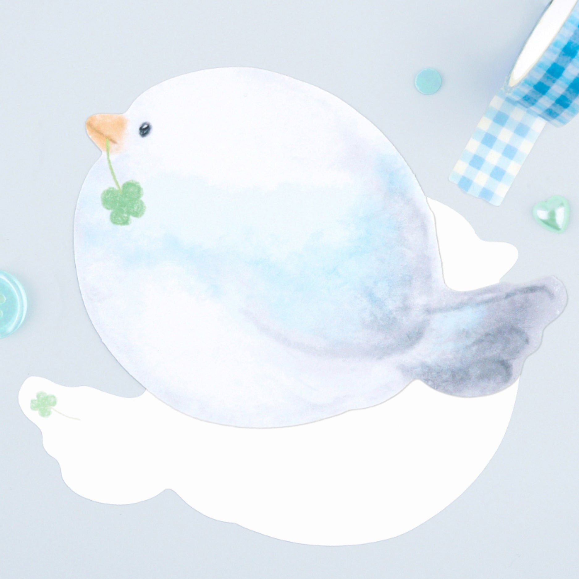 もこもこ型抜きポストカード - 青い鳥