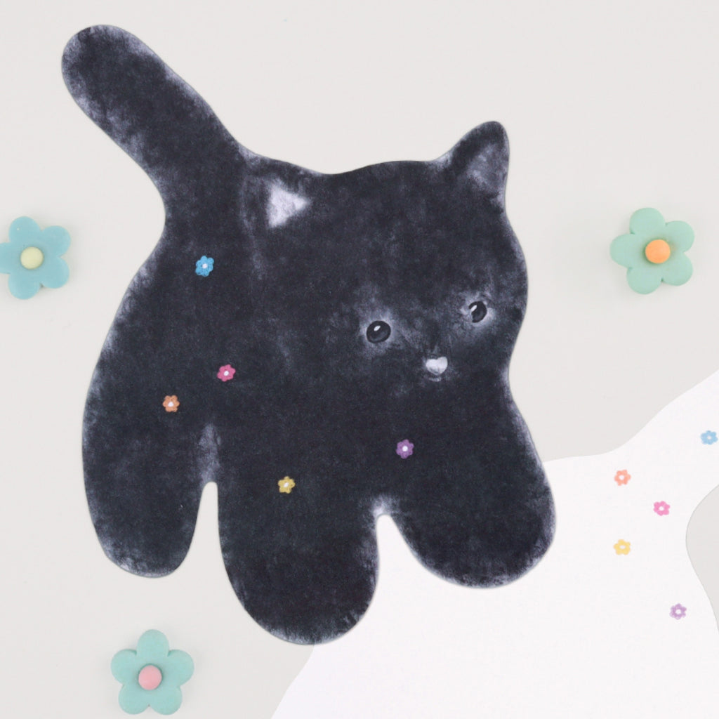 もこもこ型抜きポストカード - 黒ねこ