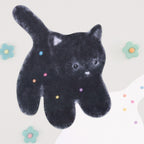 もこもこ型抜きポストカード - 黒ねこ